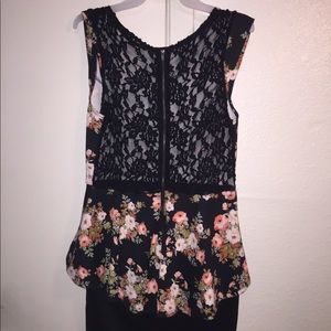 Floral black dress.